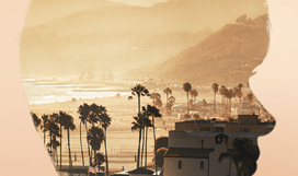 A city scape seen through a silhouette of Scarlett Johansson, who stars in the film